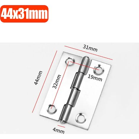 (44 x 31 mm - 2 pièces) Charnières en acier inoxydable pour portes de meubles, placards, fenêtres, boîtes en bois, tiroirs et autres meubles. Quincaillerie et outils inclus. (1/5)