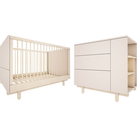 Lettino evolutivo 70x140 e cassettiera a 3 cassetti Wood Luck Romy Cachemire