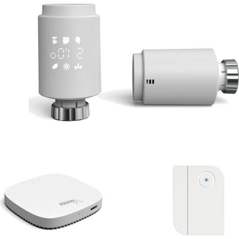 Kit Smart Control per Automazione Domestica - 2 Valvole Termostatiche, 1 Gateway e 1 Sensore di Porta e Finestra - Dimensioni: 193x130x105 mm (1/4)