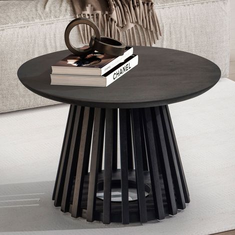 Table basse ronde 60x60x41 cm en manguier massif noir