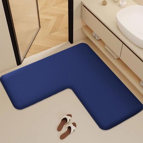 Tapis de sol absorbant en flanelle épaisse en forme de L pour salle de bain,tapis de pied de salle de douche en - Blue-75x75x45cm