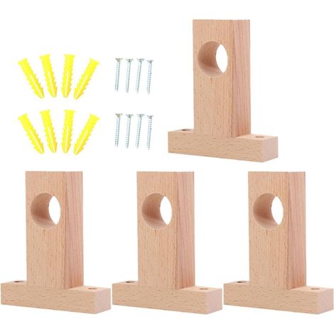Support de Rideau en Bois 4 Pièces Beige, pour Tringle, 2,5cm (1/5)