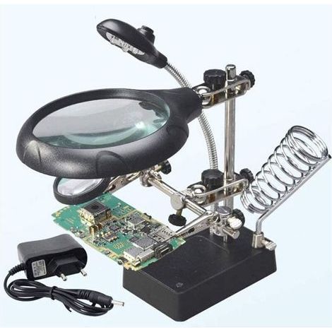 Station Troisième Main au Soudage 5LEDs Loupe à Poser 2,5X/7,5X/10X Lentille Support avec Pince pour Soudure Réparation Modelage..