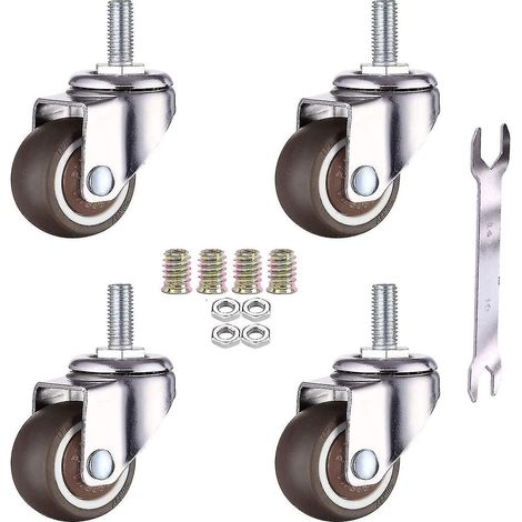 Roulettes pivotantes pour meubles (25 mm) - Filetage M6 x 15 mm - Caoutchouc souple - Filetage TPE (1/4)
