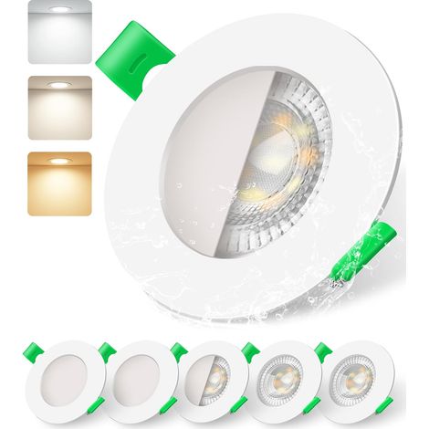 Lot de 6 Spots LED Ultra Fins à Intensité Variable 6W 68 mm, Spots pour Plafond 3000K 4000K 6500K, IP44 à Intensité Variable pour Cuisine,Salle de Bain, Salon, Blanc (1/5)