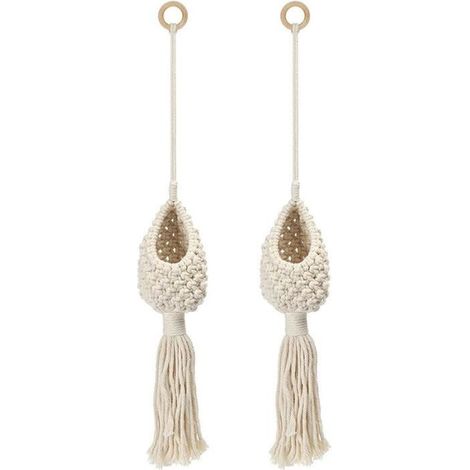 Crochet pour plantes en dentelle - YSTP - Lot de 2 - Corde de coton - 55 cm - Beige (1/4)