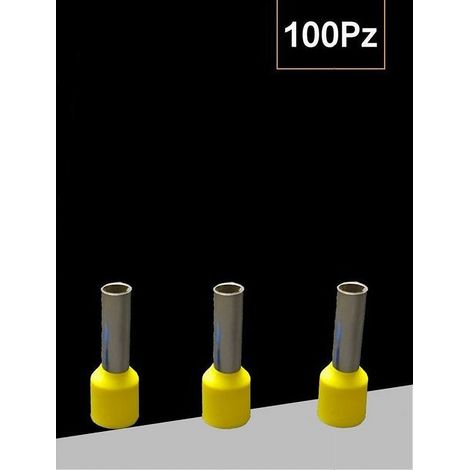 TrAdE Shop Traesio - Confezione 100pz Tubetto Capicorda Isolato Per Cavi Da 4 Mm² Terminale 9mm E4009 - Giallo (1/4)