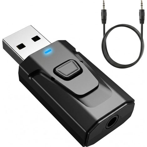 Adaptateur Bluetooth USB 5.0 2-en-1, Émetteur Bluetooth pour TV Audio Stéréo, Adaptateur Bluetooth USB 5.0 Prise Jack Noir, Émetteur Récepteur Audio Synchrone sans Latence, Bluetooth pour PC (1/5)