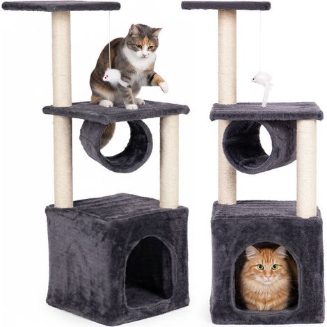 Rascador para gatos con cama, 94 cm, gris, multinivel (1/5)