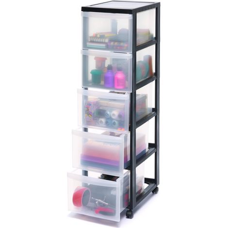 armoire de rangement sur roulettes à 5 tiroirs - Design Chest - DC-305, plastique, noir/transparent, 75 L, 39 x 29 x 101,5 cm (1/5)