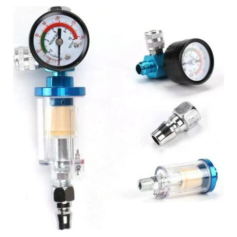 Mini Air Pressure Regulator 1/4", Spray Gauge with In-Line Water Filter (1/3)