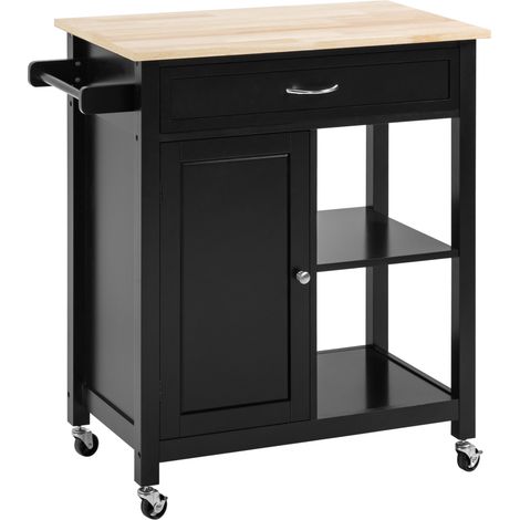 Chariot cuisine bois tiroir placard étagères chariot alimentaire roues 83x45x88cm, noir