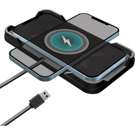 Chargeur sans fil pour voiture, chargeur sans fil rapide pour voiture, tapis de chargement antidérapant, station de charge avec chargeur USB-C (1/4)