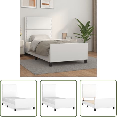 The Living Store Bettgestell mit Kopfteil Weiß 100x200 cm Kunstleder - Bettrahmen - Holzbettwäsche - Doppelbett - Boxspringbett - Lattenrost (1/5)