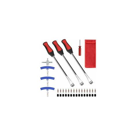 Outil Levier de Pneu, Démonte Pneu Moto 39 pcs, avec 3 Cuillères Outil Pneumatique Levier, 3 Protection de Jante, Noyau de Valve et Capuchons, pour Changement de Pneu de Moto, Vélo, Voiture (1/5)