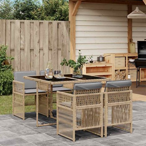 vidaXL 5 Piece Garden Dining Set with Cushions Mix Beige Poly Rattan (1/5)