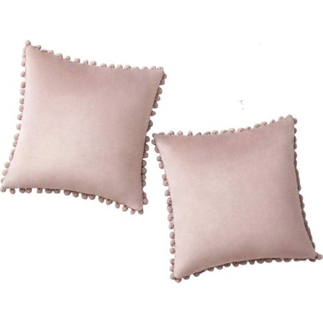 Housse De Coussin Velours - 18x18 Pouces - Avec Pompons - Pour Canapé Chambre Bureau Voiture - Lot De 2 - Vert Foncé (1/5)