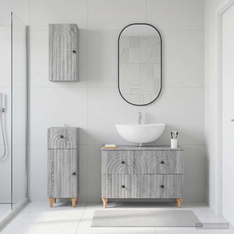 vidaXL 3 Piece Bathroom Cabinet Set ALKMAAR Grey Sonoma (1/5)