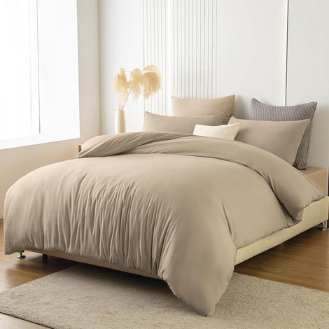 Bettwäsche Mikrofaser 180 x 200cm 2x 80 x 80cm 02 Sandy Beige (1/5)