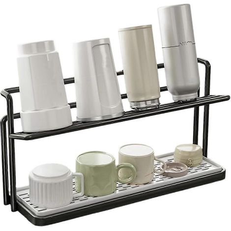 Doppelwandige Abtropfschale aus Schmiedeeisen für Gläser und Wasserbecher mit mehrstufigem Ablagefach. (1/5)