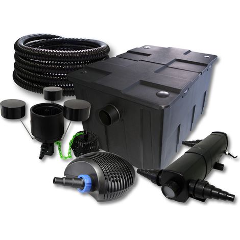 SunSun Komplettset: CBF-550 Teichfilter bis 60000 L Teichfilteranlage Durchlauffilter, CTF-6000 Teichpumpe 6000l/h 40W, CUV-224 Teichklärer 24W, 25m Teichschlauch 25 mm, CSP-250 Skimmer 2500l/h 45W
