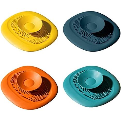 Set di 4 tappi di scarico in silicone (10 × 10,5 × 2 cm), tappi universali per vasca da bagno, filtro protettivo per pavimento e lavanderia. (1/4)