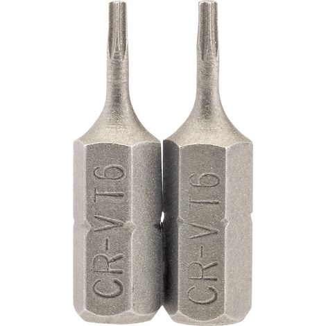 Draper 2-Piece 25mm T6 Security Torx® E-Shank Insert Bits Set – 1/4" Hex Drive (1/5)