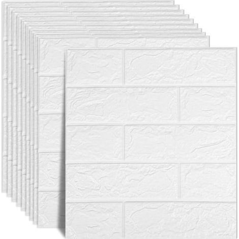 Panneaux Muraux en Briques 3D Peel and Stick Papier Peint Adhesif Mural Mousse PE Imperméable Autocollantes Murales pour Cuisine, Salon, Chambre à Coucher, Buanderie (Blanc, 36 Pièce) (1/5)