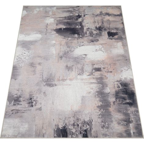 Paco Home Teppich Wohnzimmer Schlafzimmer Flachgewebe Modern Abstrakt Vintage Waschbar 200 cm Rund, Grau-Beige (1/5)