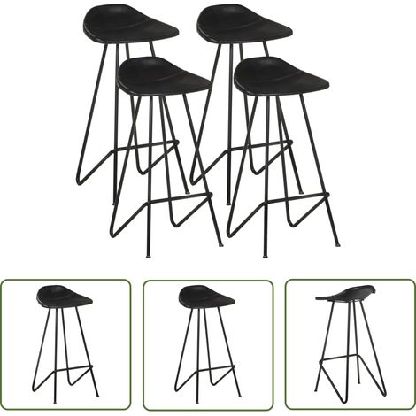 The Living Store Tabourets de bar lot de 4 noir cuir véritable - Tabourets De Bar - Tabourets De Comptoir - Chaise De Bar - Fauteuil De Bar - Mobilier Industriel (1/5)