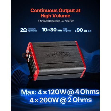 Amplificateur Audio Voiture, Ampli de Puissance à 4 Canaux Pontables pour Subwoofer, Classe D à Gamme Complète Max. 4x120 W sous 4… (1/5)