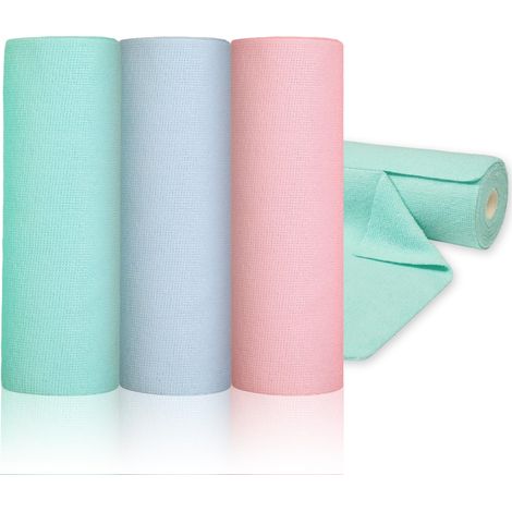 Chiffon Microfibre, 60 Pièces Lavette Micro Fibre Ménage, 25x25cm Torchon Cuisine, Réutilisable Jusqu'à 50 Fois, Rouleau Compact, Anti-Poussière pour Nettoyage Maison et Voiture (Rose Cyan Bleu) (1/5)