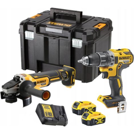 Dewalt – Pack de perceuse-visseuse 18V DCD791 et meuleuse 18V DCG405 – Moteur Brushless – 2 batteries 5Ah – Coffret TSTAK VI