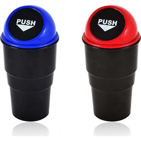 Lot de 2 poubelles de voiture, mini-boîtes de rangement, conteneurs de rangement pour voiture/bureau (rouge, bleu) (1/5)