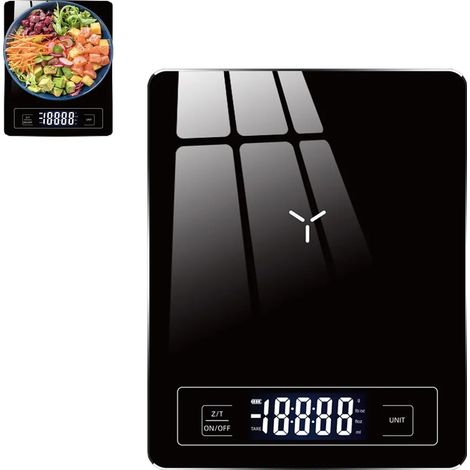 Elektronische Küchenwaage, USB-aufladbar, Genauigkeit 1 g – 5000 g, LCD-Touchscreen, geeignet für Küche, Lebensmittel und Backen, grammgenaue Genauigkeit, schwarz, tragbar, modernes Design.