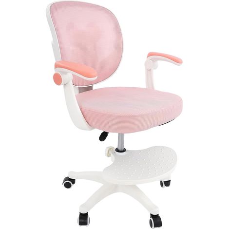 Chaise de bureau pour enfant avec accoudoir pliable (rose) Chaise pivotante ergonomique pour enfant avec repose-pieds, réglable en hauteur de 76 à 86 cm, pour filles et garçons (1/5)