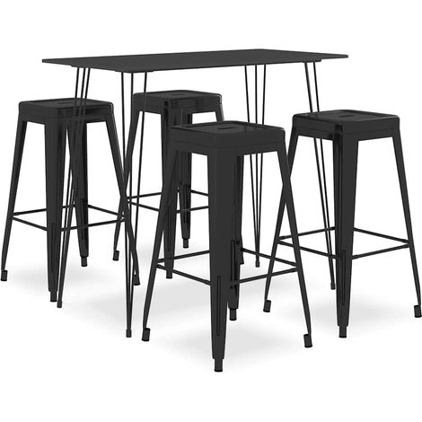 vidaXL Mesa alta y taburetes de bar 5 piezas negro (1/5)