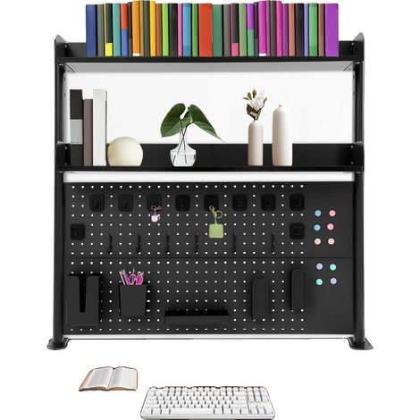 Étagère de bureau, 3 niveaux, 100×95 cm, Assemblage requis, Capacité de poids : Jusqu'à 15 kg, Panneau perforé pour rangement mural (1/5)