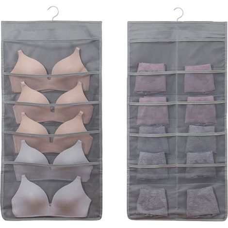Organisateur De Placard - Poches En Maille Suspension Double Face - Pour Sous-Vêtements Et Accessoires - Gris - 1 Pièce (1/5)