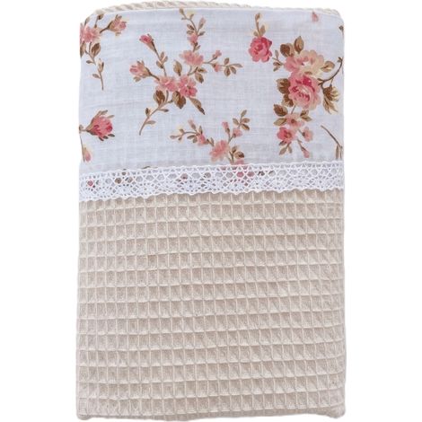 Coperta / coperta a nido d'ape 75x100 Rose romantiche beige (1/3)