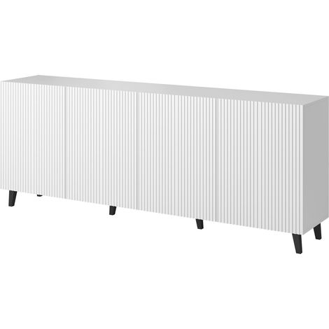 Bim Furniture – Commode 4 tiroirs 200 cm blanc mat – Façades fraisées sans poignée – Corps en panneau stratifié 16 mm – Style moderne scandinave (1/4)