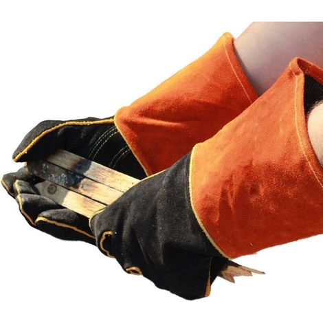 Gants de Soudeur en Cuir 932 °F Gants de Travail Haute Température pour Soudage BBQ Cuisine Four De Cuisson Jardinage (1/4)