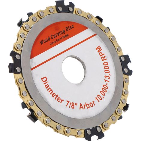 Disque Scie Chaîne 7 Dents Or pour Sculpture Bois, Outil de Coupe pour Meuleuse Angulaire 115mm 4,5 Pouces (1/5)
