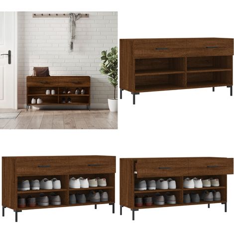 Schuhbank Braun Eichen-Optik 102x35x55 cm Holzwerkstoff - Schuhschrank - Schuhbank - Stauraum - Garderobe - Einbauschrank - Home & Living