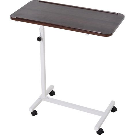 Table noyer foncé sur roulettes réglable 77x40x76-100 cm, pour canapé et lit, structure acier design moderne (1/5)
