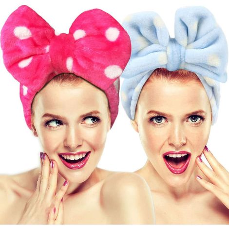 lot De 2 Cute Extensible Nud Pour Lavage Visage Bandeaux, Lovely Serviette Bandeau Cheveux Pour Maquillage, Douche, Spa, Massage Et Sportives (1/5)