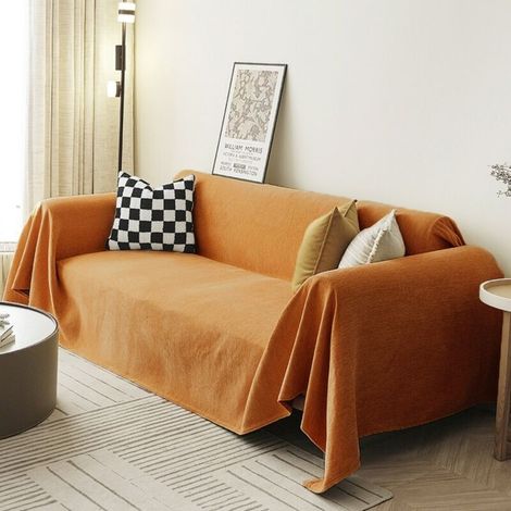Orange 90x180 Housse de canapé en chenille, couleur unie, anti-griffures de chat, toutes saisons, couverture intégrale (1/3)