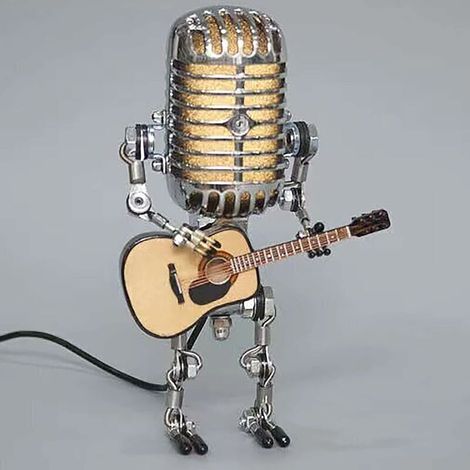Desk Lamp, Vintage Hand Microphone Guitar Robot Table Lamp LED Bulbs Wall Sconce Office Decor - 8.5 Inch Height, 4 Inch Width, and 3 Inch Depth (With Lamp)