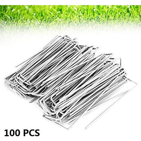 100 pièces en acier inoxydable au sol jardin agrafe broches mauvaises herbes barrière tissu piquet accessoires fixes. (1/5)