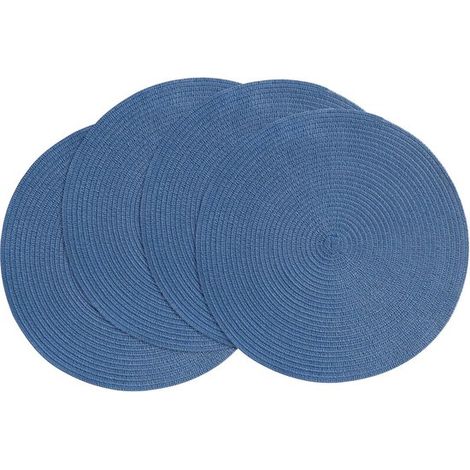 Juego de 4 manteles individuales redondos tejidos de 38 cm, lavables, de algodón y poliéster resistentes al calor, Azul marino (1/5)